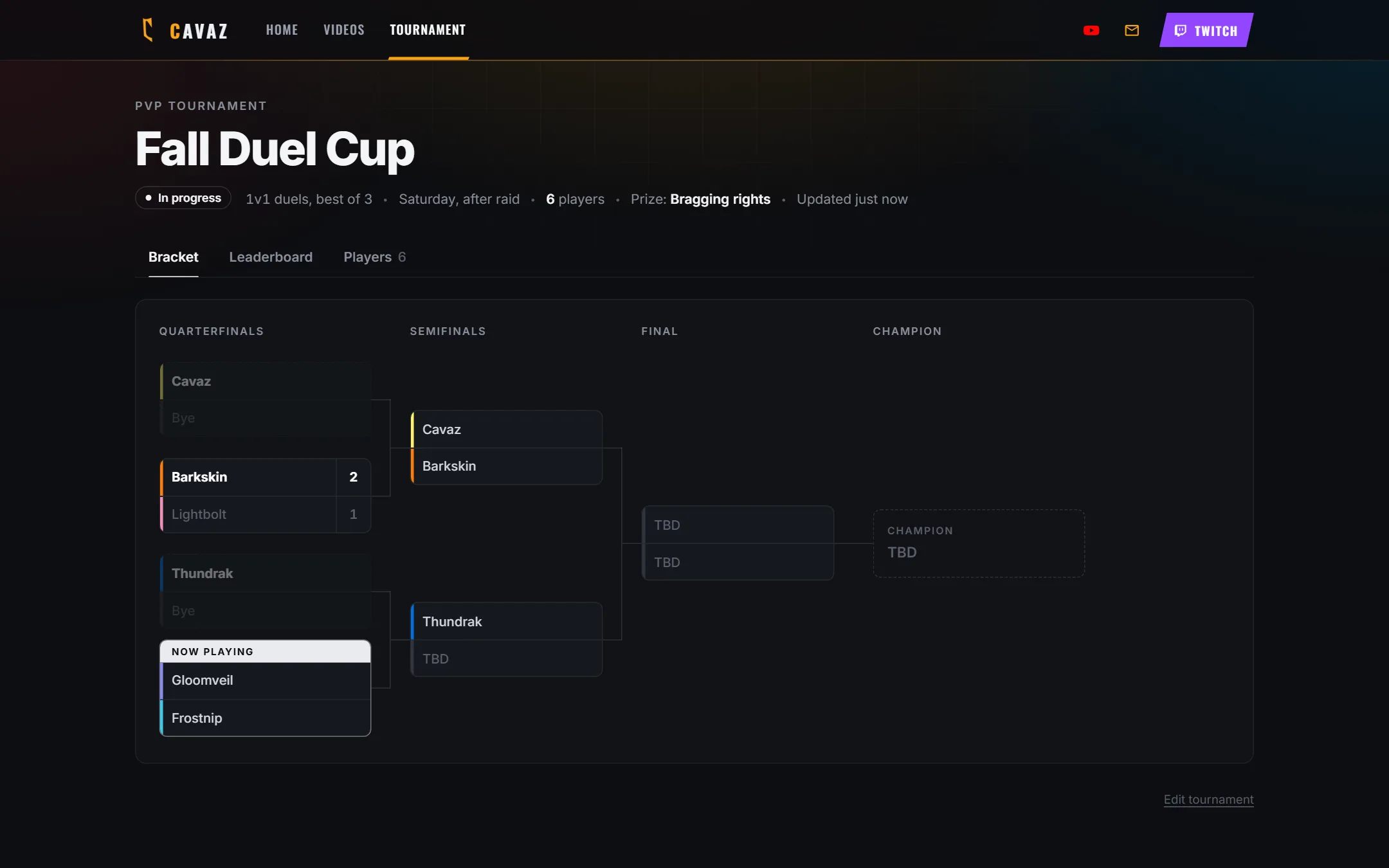 PvP tournament bracket (sample data)